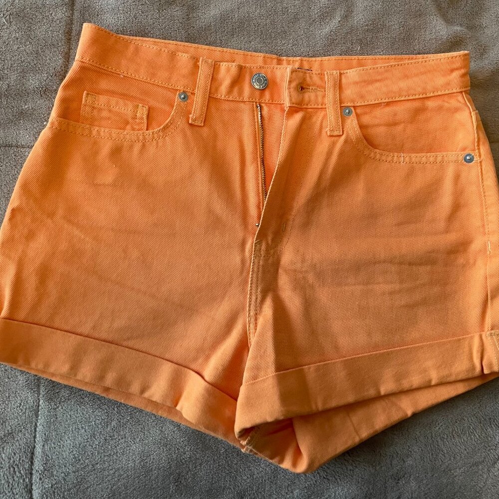 High Waisted Orange Denim Mom Shorts